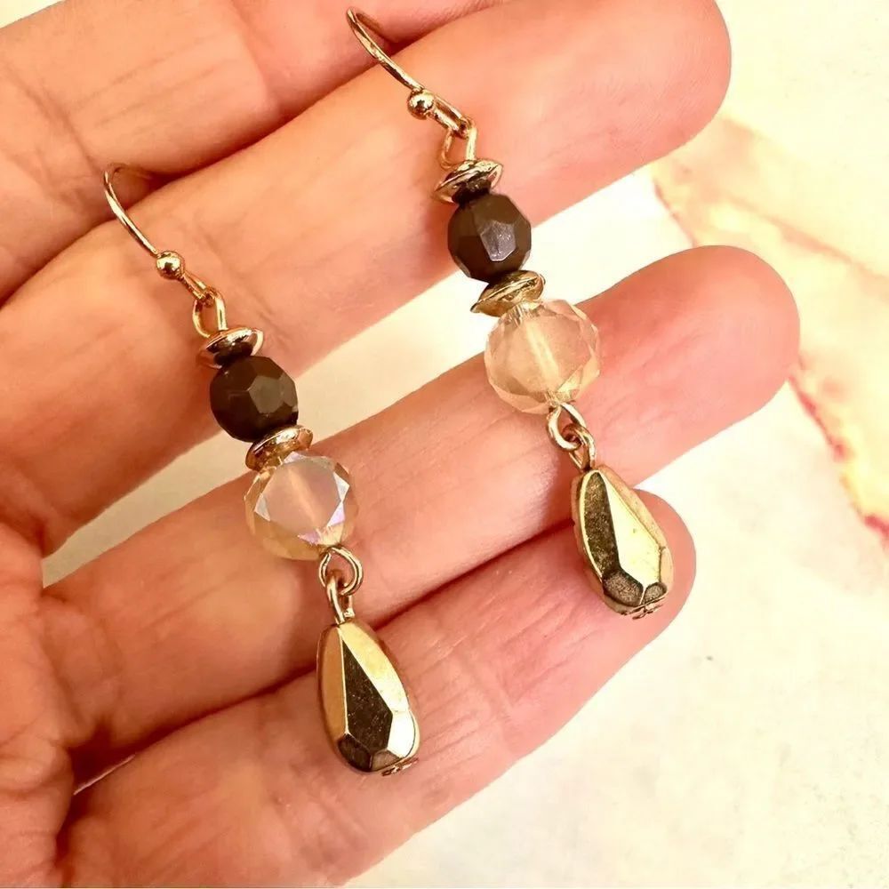 Gold tone beaded drop earrings